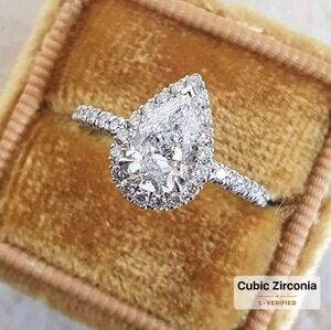 925 Sterling Silver Pear Cut Cubic Zirconia White Teardrop Ring Sz 7